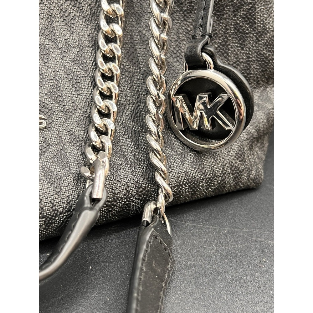 Michael Kors Jet Set Large Signature Chain Shoulder Tote Handbag Black Preowned - Picture 3 of 8